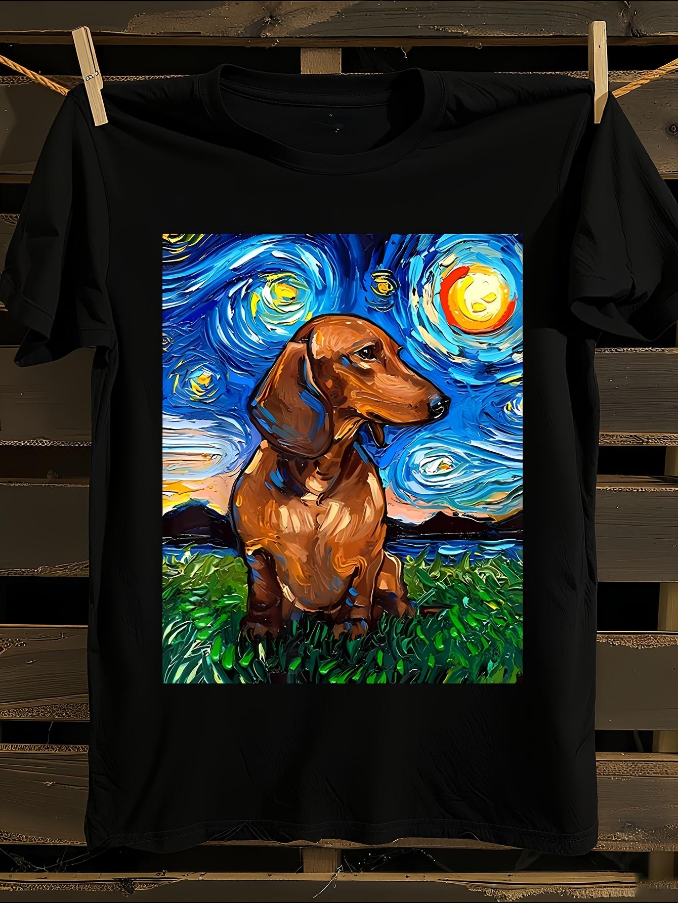 Plus Size Dachshund Van Gogh Starry Night Inspired T-shirt M