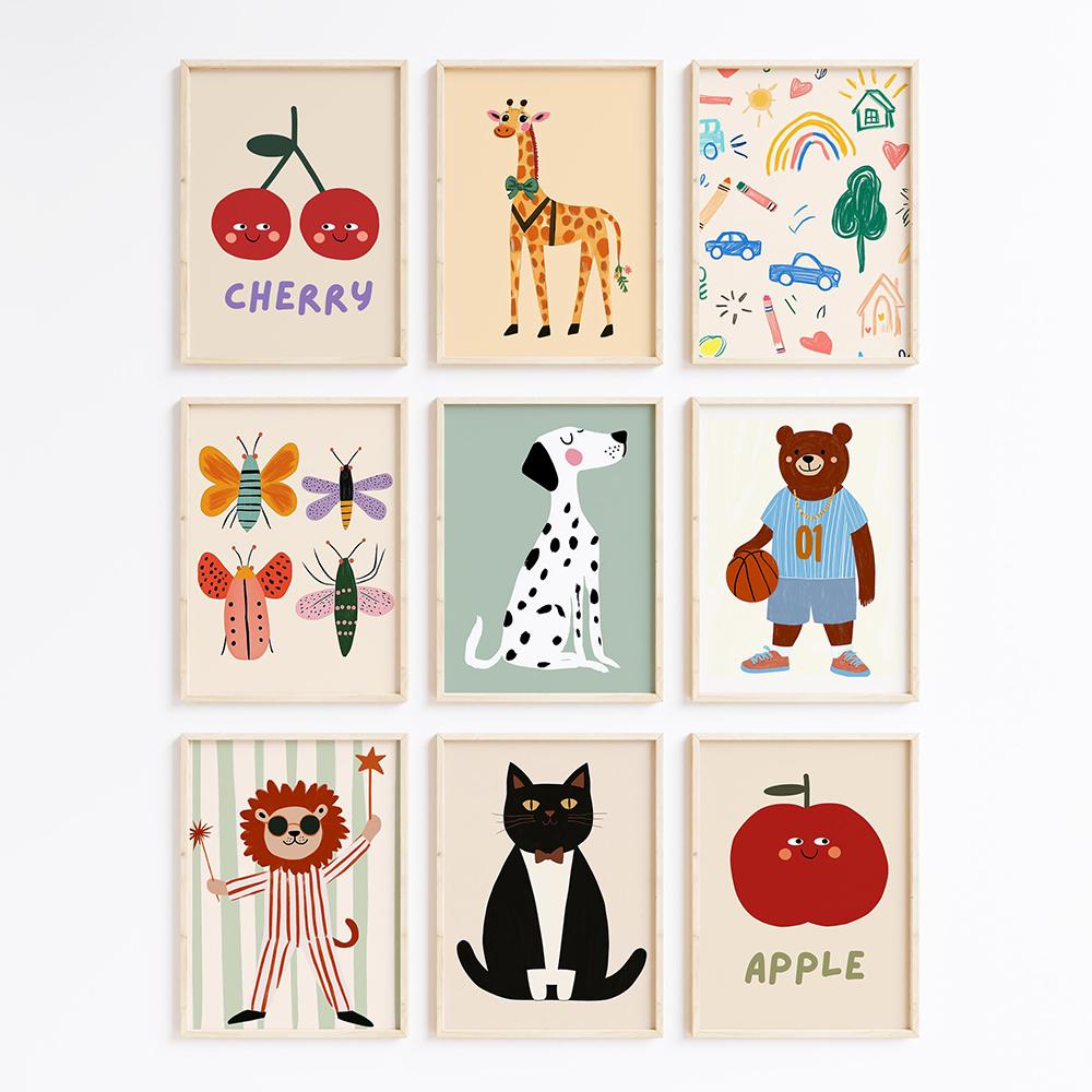 Cartoon Kids Wall Art Prints and Posters Playful Nursery Pictures Scandinavian Kids Room Decor Modern Playroom Canvas Painting