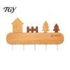 Adhesive Key Rack for Wall Wooden Holder with 5 Hooks, Cartoon House Theme Organizer, Multi Heavy Duty Screw Fixation Hooks Purpose Hanging