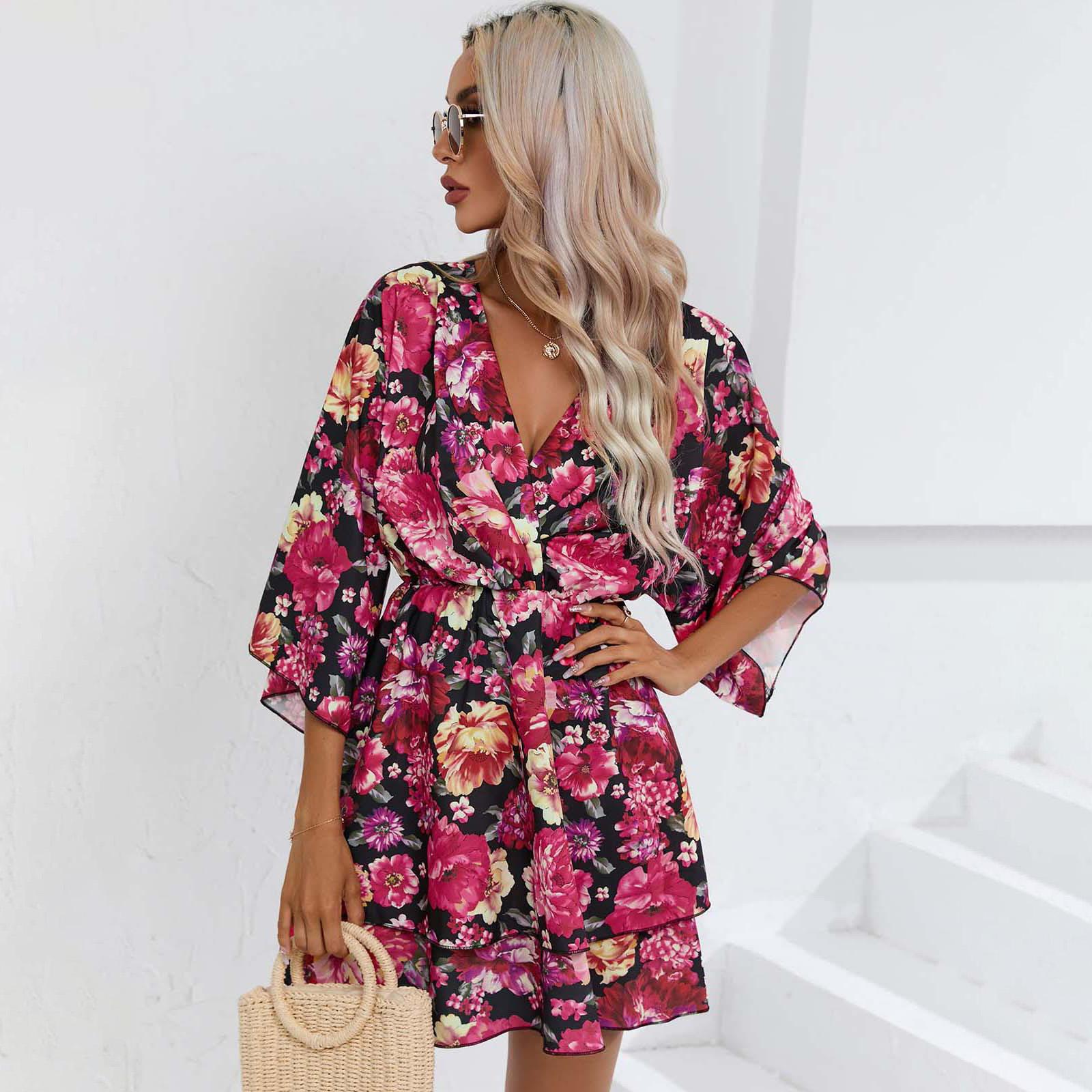 Женское летнее платье с короткими рукавами и высокой талией в этническом стиле — фото 7