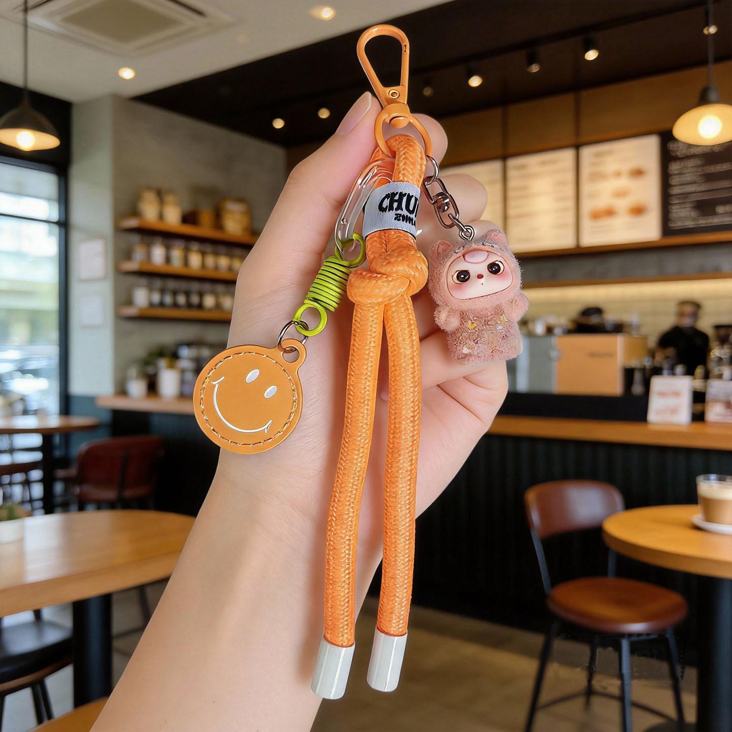 Trendy Cartoon Smiley Pendant Hip Hop Bag Handmade Woven Rope for Students and Friends оранжевый
