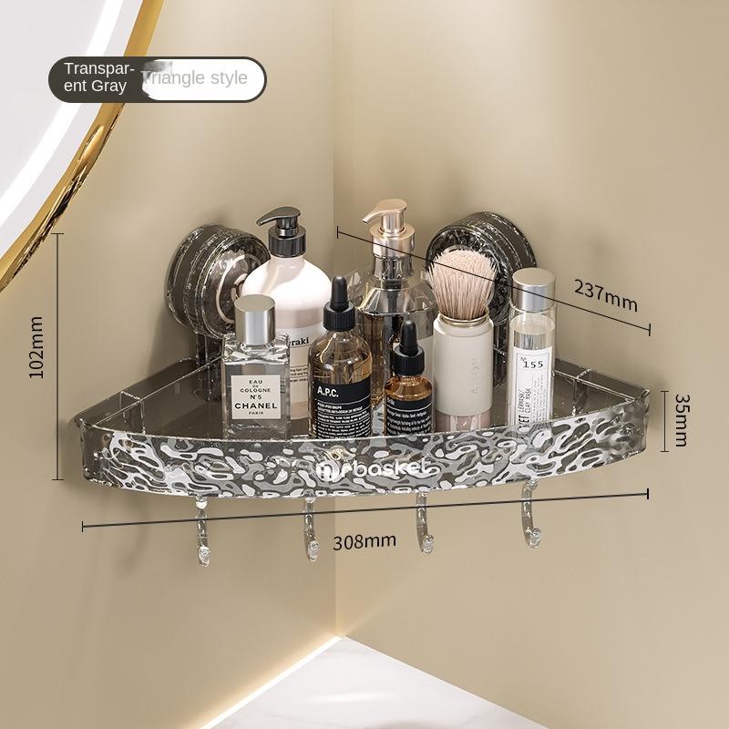 

Треугольная полка для хранения на присоске для ванной комнаты без перфорации, настенная полка для ванной комнаты, туалета, умывальника, угловая полка для хранения серый