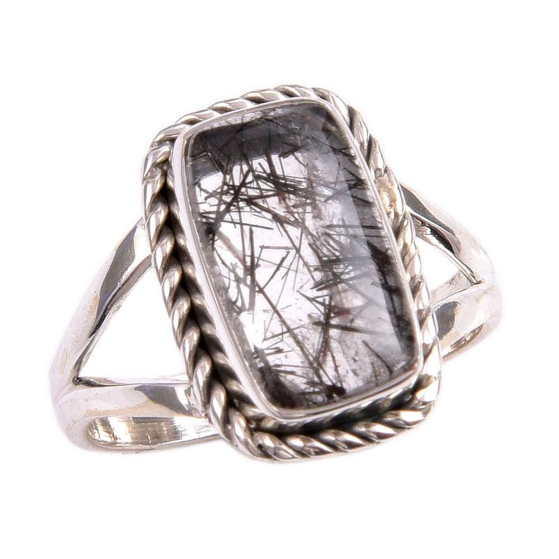 Natural Black Rutile Gemstone 925 Solid Sterling Silver Jewelry Ring Size 6 D7d15