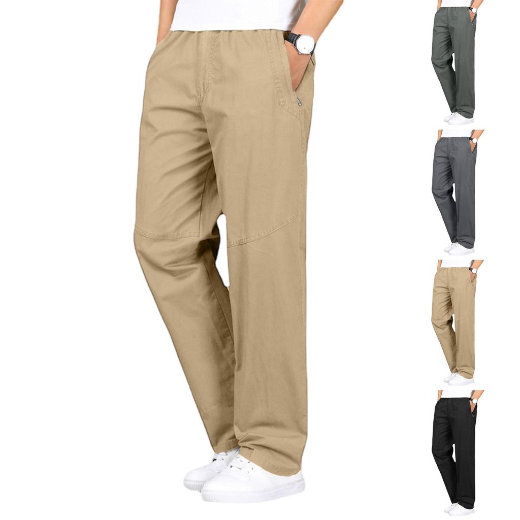 Men's Classic Outdoor Loose And Casual Multi-pocket Work Pants , Youth Stretch Waist Long Pants