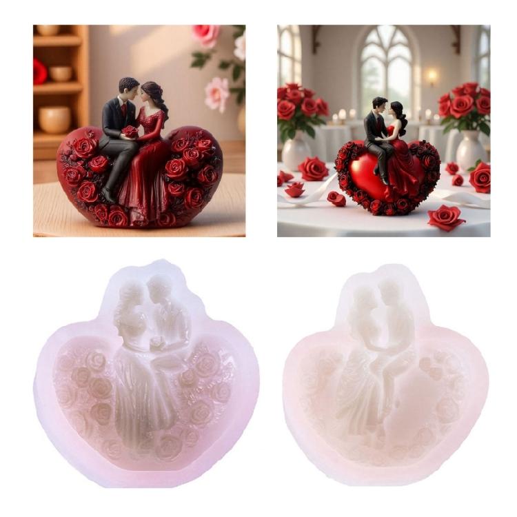 3D Rose Flower Heart Shape Silicone Candle Molds for Candle Soap Wedding Decoration Cake Molds Chocolate Fondant Molds