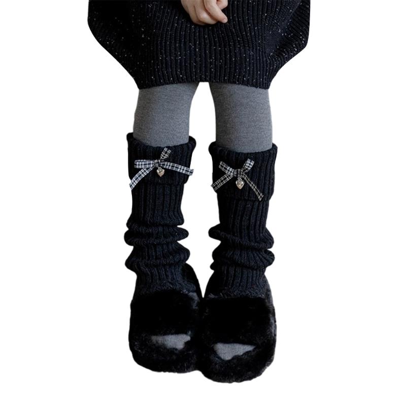 Womens Girls Lovely Leg Warmers Bows Knitted Flared Leg Sleeves Gotik Crochet Baggy Cuffs Ankle Heap Socks Streetwear