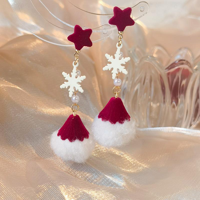 Christmas Red Bow Drop Earring For Women Exquisite Temperament Bowknot Snowflake Long Earrings Girls New Year Party Jewelry Gift