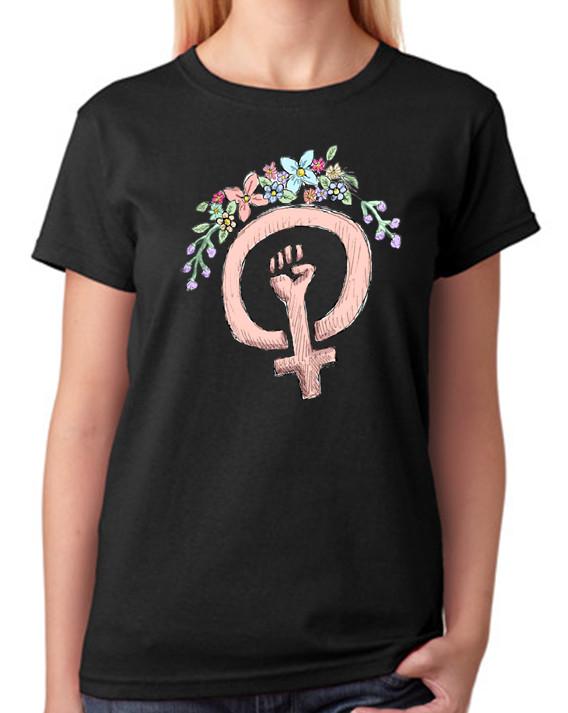 Feminism Symbol T-Shirt Female Empowerment Ladies Top Feminist Tee M