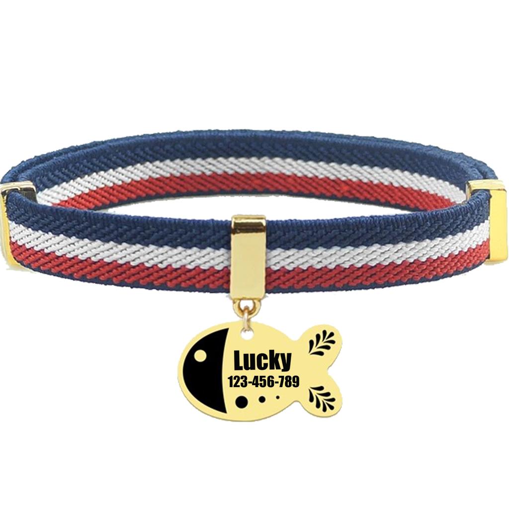 Personalized Free Customized Cat Collar Cute Fish Metal Necklace Pet ID Name Tag GPS Tracker Kitten Dog Breakaway Elastic Collar