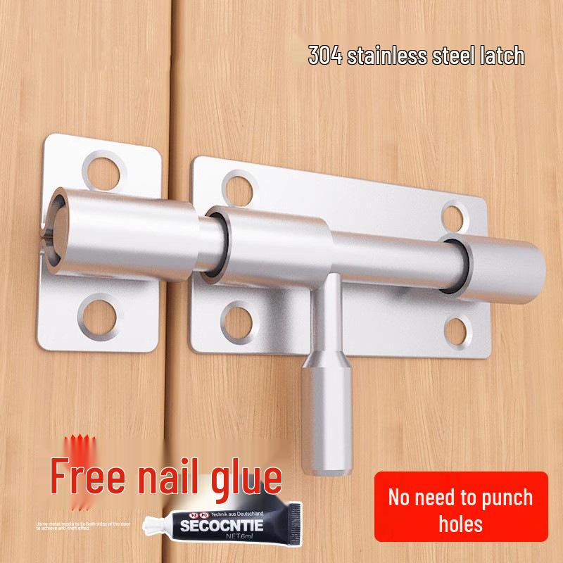 No-Punch 304 Stainless Steel Bolt Latch - Antique Door Buckle for Wood Doors & Windows, Anti-Theft Insert Lock, Surface-Mounted for Bathrooms.