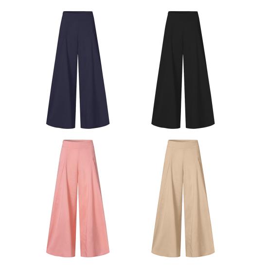 Women Pants Elastic High Waist Wide Leg Casual Trousers Loose Fit Solid Color Commuting Office Lady Pants Workwear