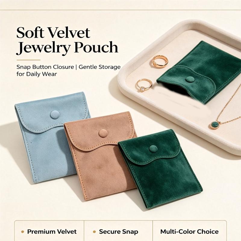Soft Velvety Jewelry Storage Pouches, 10 Separate Snap-Button Bags for Sorting, Travel Carrying, and Gift Presentation