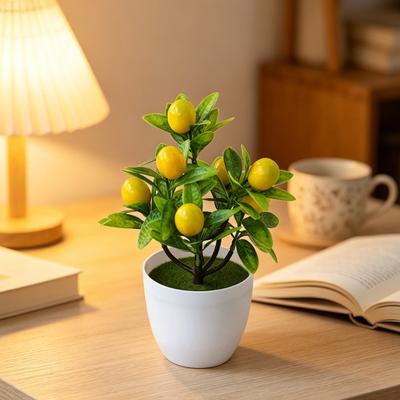Artificial Lemon Tree Potted Plants Small Fake Yellow Lemons Citrus Tree Faux Fruit Greenery Bonsai Decoration for Indoor Home Office Living