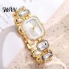 Faux Diamond Watch Ladies Bracelet Quartz Sparkling Rhinestone Rectangular Dial Eye-catching Women Wristwatch for Elegant Jewelry Timepiece Dress