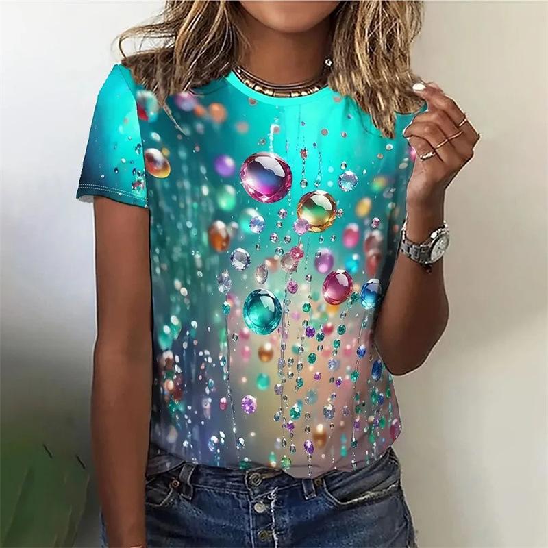 Women's Summer Street T-shirt Is A Colorful Collar Short Sleeved Top T-shirt 3D Loose T-shirt