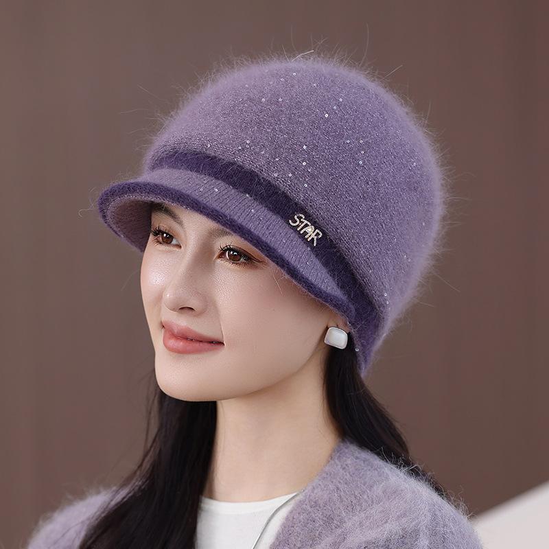 Elegant Beret Women's Autumn and Winter Double-layer Wool Hat Thermal Ear Protection Mother Knitted Hat