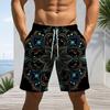 Men Plus Size Colorful Glitter Printed Beach Shorts Drawstring Waist Straight Leg With Side Pockets