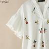 ZANZEA Women Casual V-Neck Loose Floral Print Short Sleeve Blouse