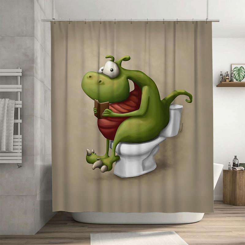 

Занавеска для душа Зеленый Дракон, Смешная декоративная подкладка для ванной комнаты для детской комнаты, Принт мультяшных животных в красно-белую клетку, Размер 90x180cm