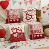 4Pcs Valentine'S Day Red Heart And Bow Pattern Pillow Cover, Valentine'S Day Decorative Cushion Cover (Without Pillow Core)