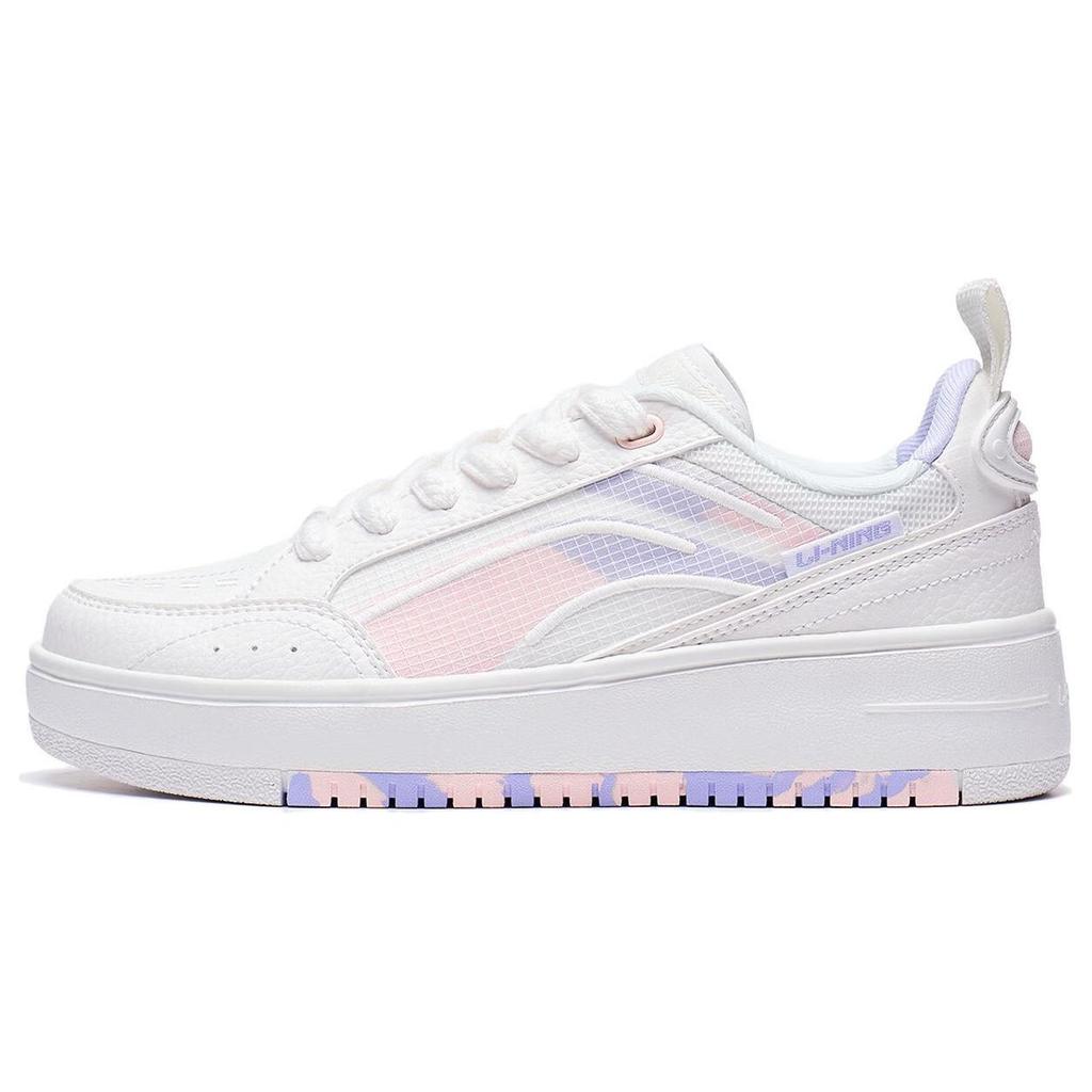 New LiNing Floating Light Anti Slip Wear Resistant Low Top Skateboard Shoes Women's White Purple Pink AGCT142-4