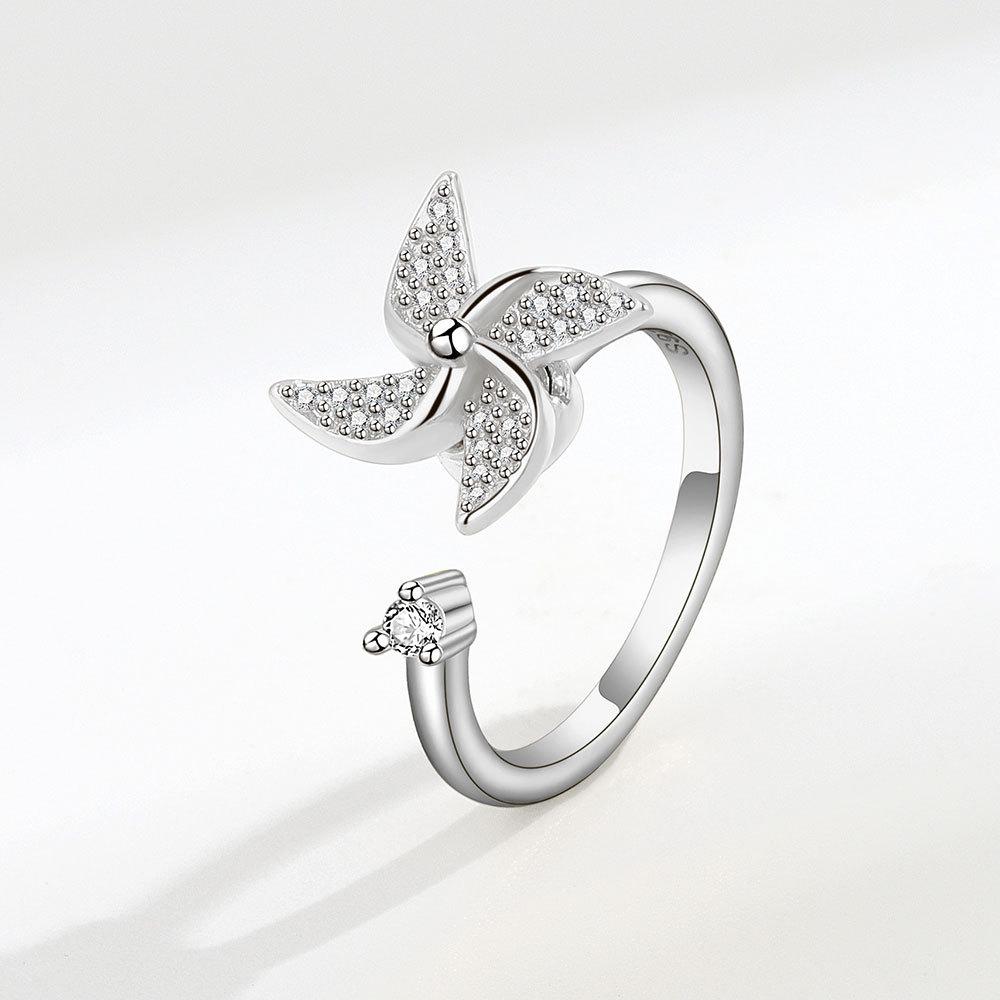 

Кольцо с открытым цветком из циркония, женское дизайнерское кольцо с нишей, двухцветное, с подсолнухом, двойной камелией, персонализированное, универсальное, регулируемое, ветряная мельница, ювелирное изделие