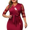 Great Solid Color All Match Mesh Patchwork Sheath Dress Lady