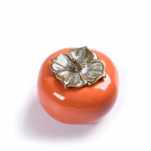gannbarou Tea Canister, Moisture and Oxidation Preventive Tea Container, Tea Ceremony Utensils, Realistic Persimmon Design, Ceramic Decor, Ornament, H