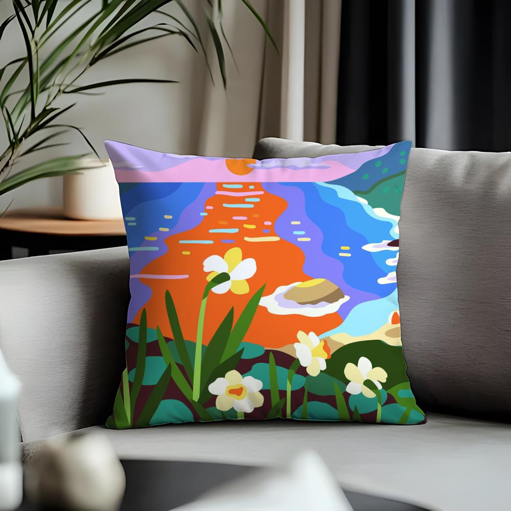 Fashion GGgeometric Landscapeed Cushion Cover Antidustmite Pillowcase Invisible Zipper Silky Short Plush Sofa Cushion Cover