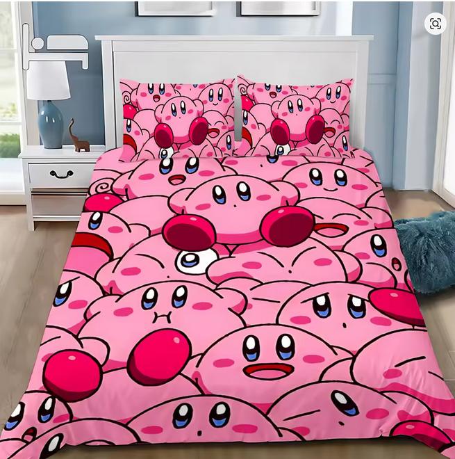 Boys Girls Kirby 3D Duvet Cover Pillowcases Single Double Queen Bedding Set Gift