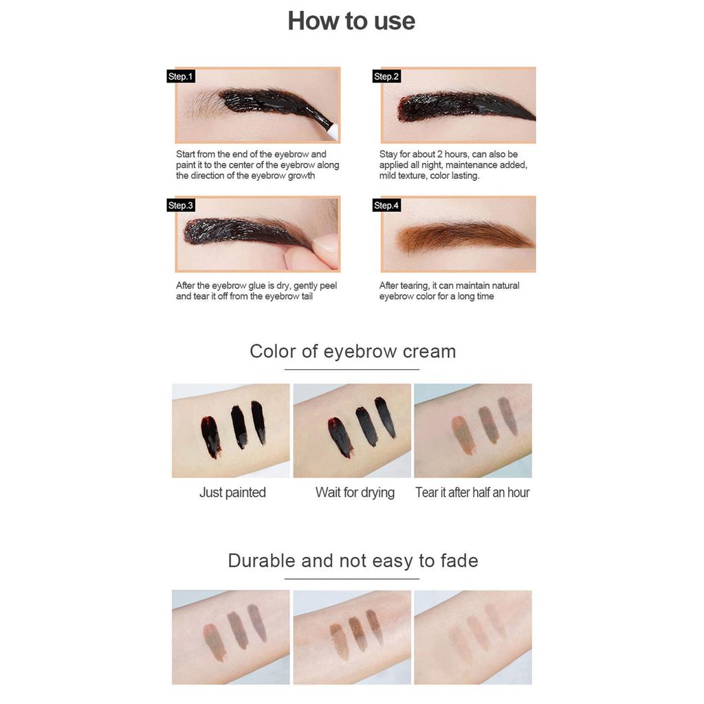 1er-Pack Augenbrauen-Tönungscreme, Abziehbares wasserfestes Augenbrauengel, Natürlich aussehender Tattoo-Effekt für alle Hauttypen, Leicht abwaschbar