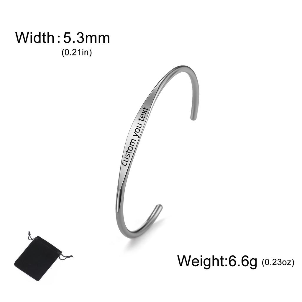 Customized Name Date Quote Bracelet Stainless Steel Personalized Carving Name Minimalist Open Bracelet Fashion Party Gift