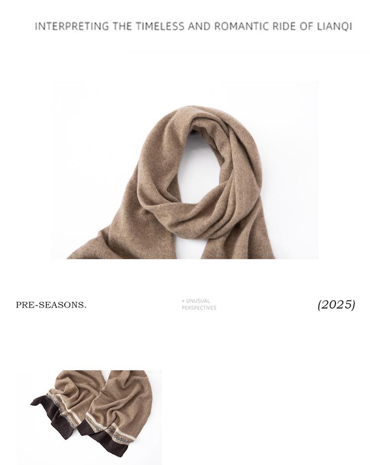 Autumn/Winter Women's Pure Cashmere Color Block Loose Knit Scarf