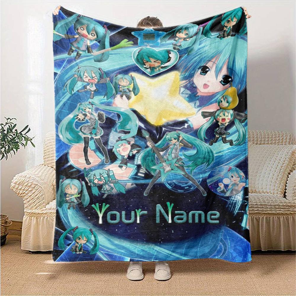 Name Custom Anime Miku Print Flannel Blanket High Quality Warm Comfortable Cover for All Seasons Perfect for Gifts Home Decor