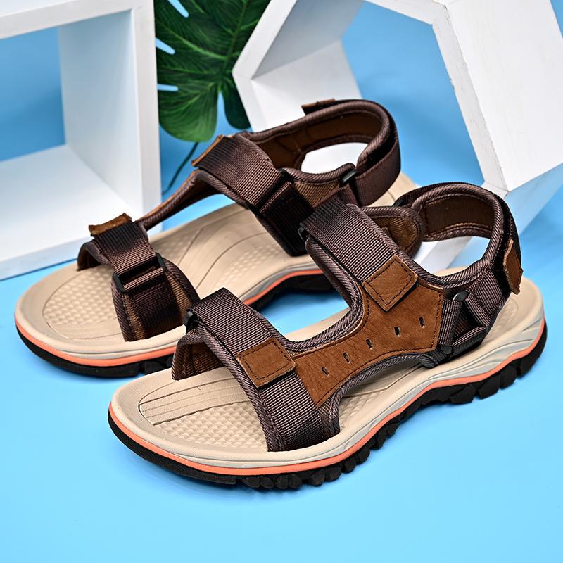 Fashion Fashion Men's Sandals Summer Soft Beach Comfortable Genuine Leather Sandals Outdoor Men Roman Sandals Size 47 Fashion Brown