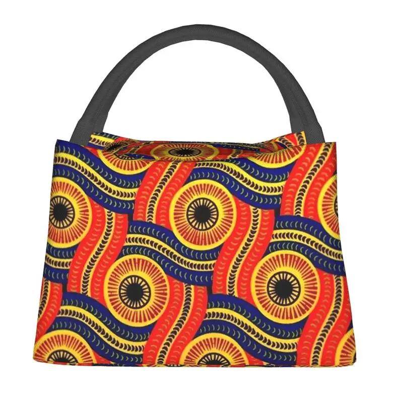 African Kente Cloth Design Lunch Boxes for Traditional Africa Ethnic Pattern Cooler Thermal Food Insulated Lunch Bag Container