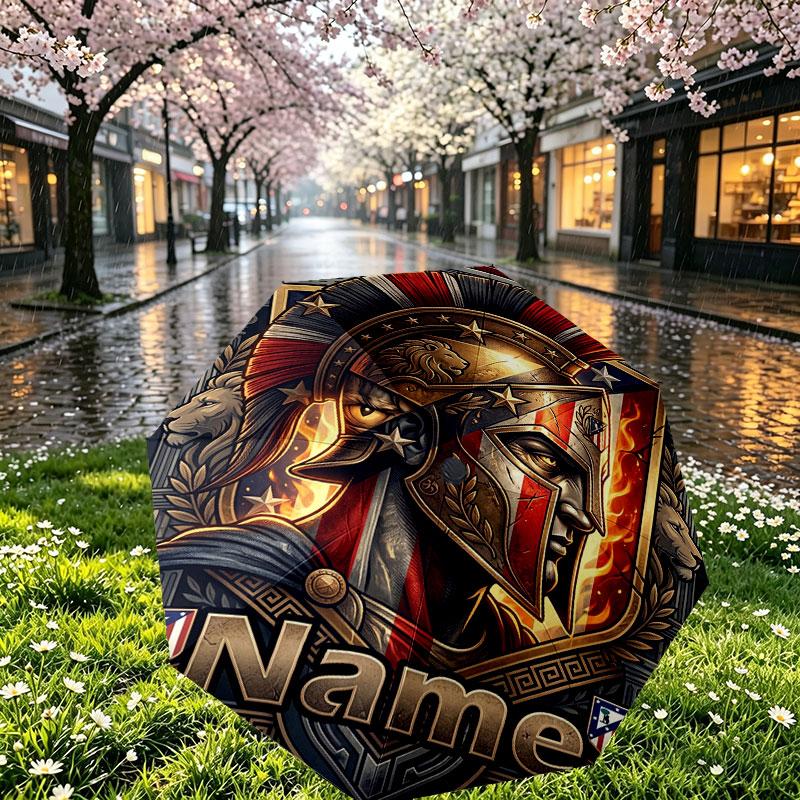 Custom Name Personalized Football Print Umbrella, Auto Open Close, 8‑Rib Sturdy Frame, Commute Camping Hiking Use, Birthday Gift