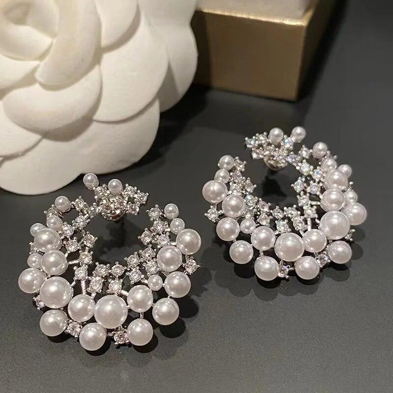 Exaggerated Irregular Round Stud Earrings for Women Luxury Faux Earrings… More