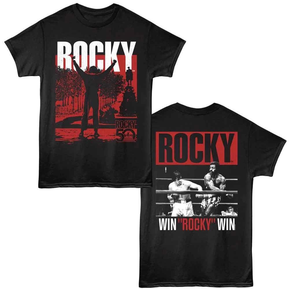 Rocky - Win Rocky Win 50th Anniversary - 2-Sided Print Adult T-Shirt - Black XXXXL