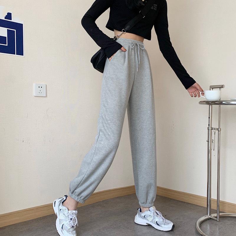 Women's Gray & Black Sports Leggings - 2023 Spring/Summer Casual Sweatpants
