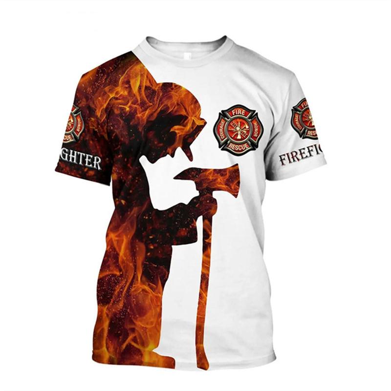 Summer Fashion Comfortable Loose Round Neck Short Sleeve Large Size T-shirt Creative Firefighter 3d Printed Men's Casual Sports T-shirt
