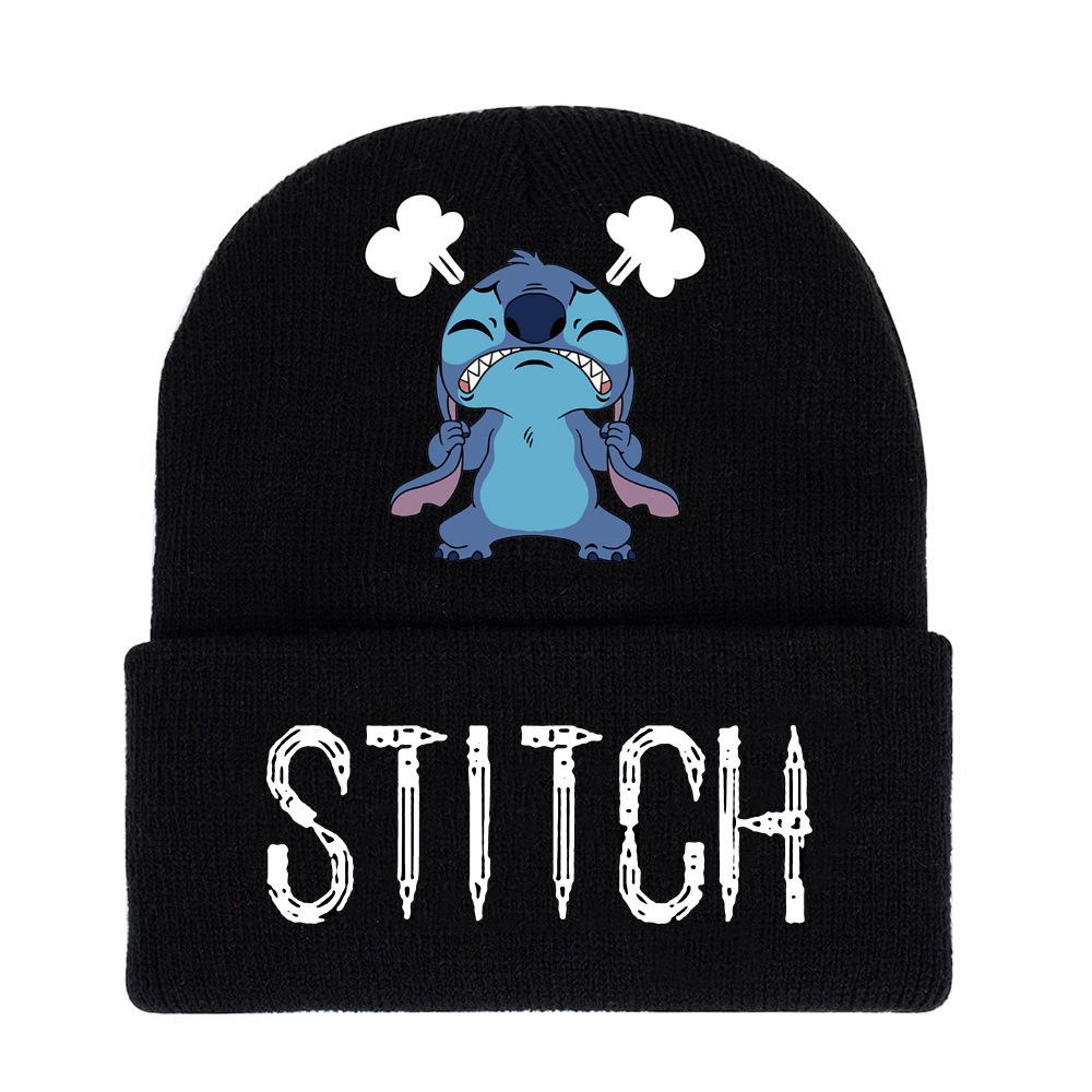 Lilo & Stitch Cartoon Print Knit Wool Hat for Men & Women - Warm Autumn/Winter Beanie