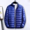 Lightweight Quilted Down Cotton Jacket for Men Stand Collar Long Sleeve Zipper Closure with Side Pockets