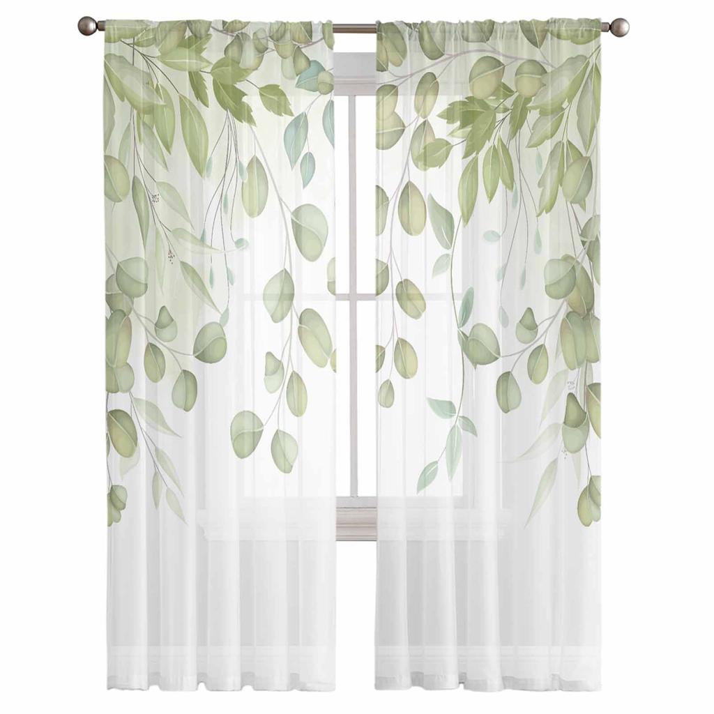 Countryside Plant Flowers Watercolors Bedroom Curtains Tulle Sheer Curtain Living Room Home Decor Voile Drapes