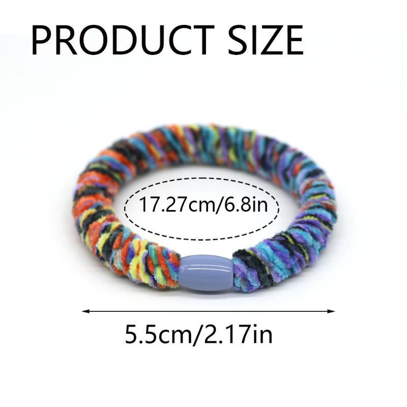 5Pcs Color-Block Plush Hair Ties High Elasticity Thick Rubber Hair Loops Ideal Gift for Women Girls Friends