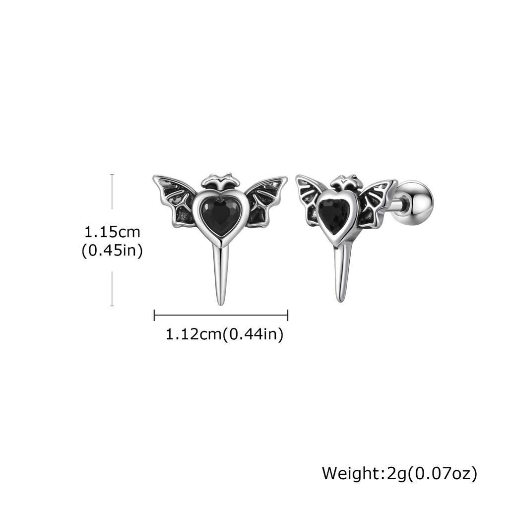 Vnox Heart-Shaped Zircon Stone Wing Earrings for Men Boys, Wing Shaped Screw Back Stud Earrings, Stainless Steel Jewelry Gifts