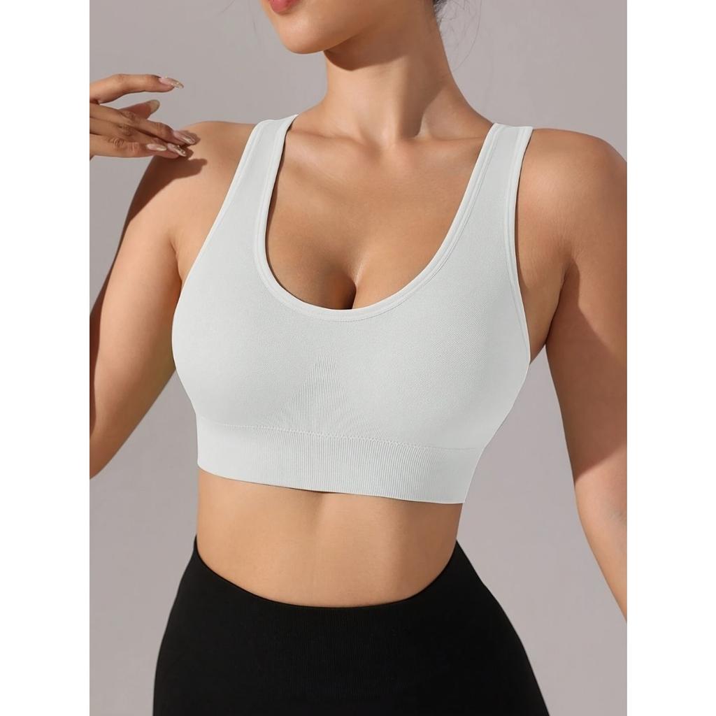 Women's Sports Bra - Medium Support Cross Back Design, Non Removable Thick Coaster, Breathable Medium Elasticity Solid Color Yoga Fitness