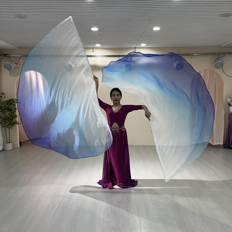 Belly Dance Props Flag Church Performance Accessories 190*140Cm Gradual Colors Belly Dance Props Semicircle Flags With Sticks