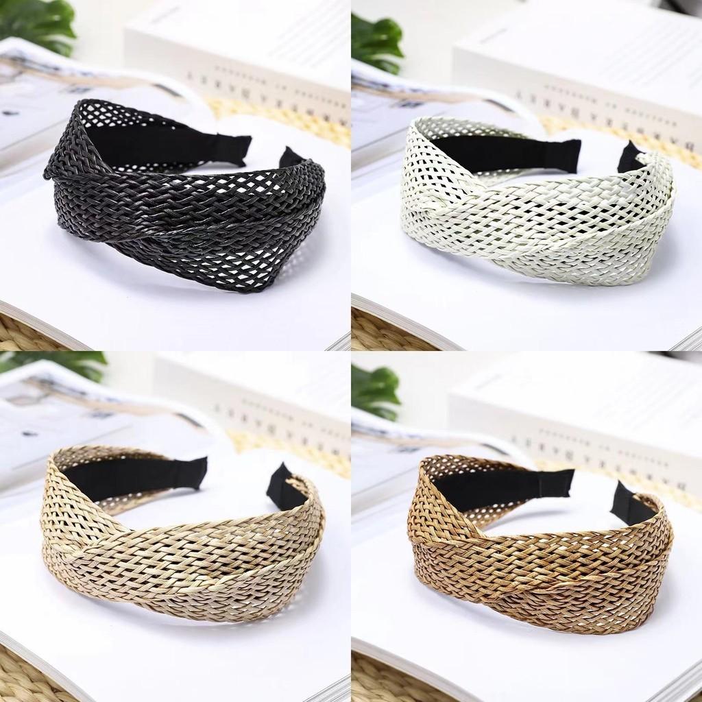 Handgeflochtenes Boho-Stirnband für Damen, Netz-Twist, breiter Haarclip, trendiges Sommer-Haarband, Schwarz, Weiß, Beige, Kaffee