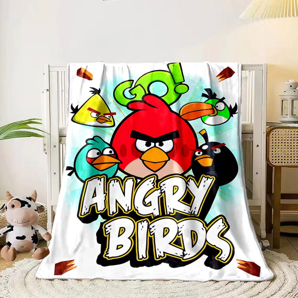 Cartoon birds with angry expressions and ANGRY BIRDS bold text. for all seasons blanket lunch break throw gift 80cm x 120cm